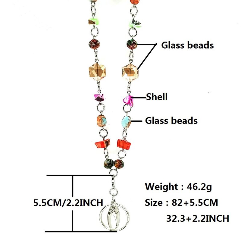 Colorful Glass Beads Chain Women's Fashion Necklace Lanyard ID Badge Holder Keychain Card Key Holder Clip Nurse Accessories