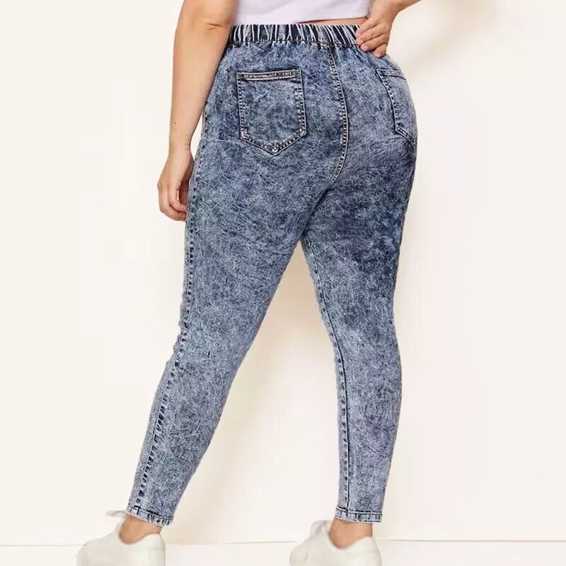 Pantalones vaqueros informales para mujer, Jeans elásticos de cintura alta con lavado de nieve, a la moda, talla grande 4XL 5XL, Mom Jeans ouc1032