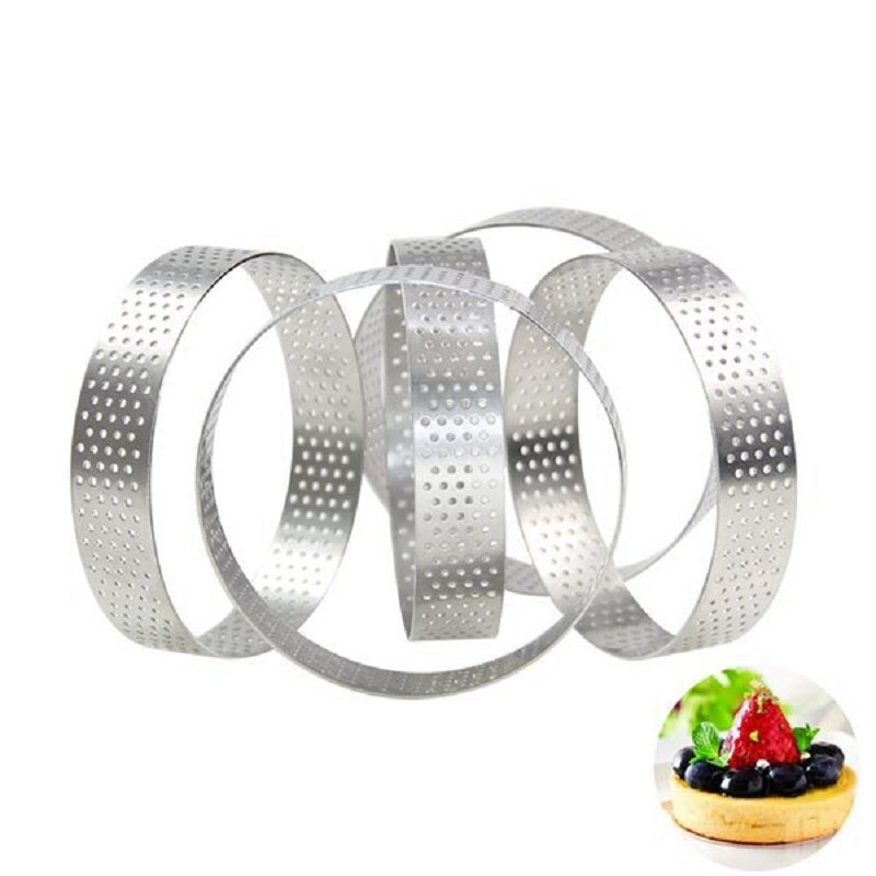Circular Stainless Steel Porous Tart Ring Bottom Tower Pie Cake Mould Baking ToolsHeat-Resistant Perforated Cake Mousse Ring, 8c