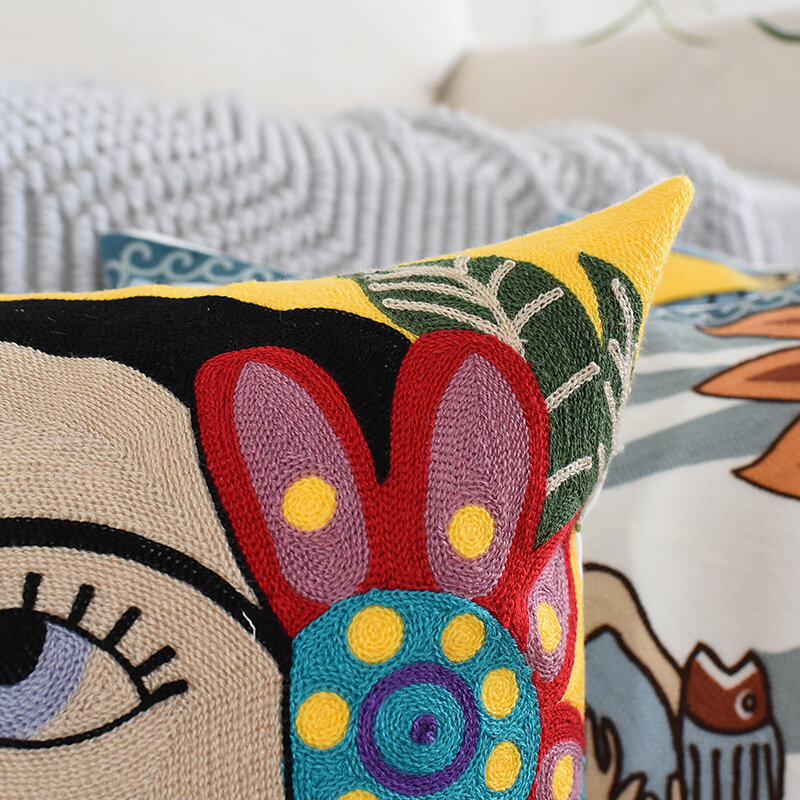 Dunxdecoクッション装飾枕カバー抽象絵画国家デザインの木綿糸刺繍ソファチェアcoussinデコ