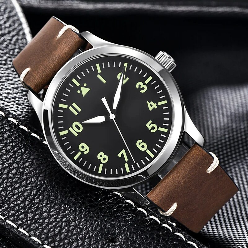 Corgpus relógio esportivo masculino, relógio de pulso automático em nylon militar, com pulseira de couro e mecânico