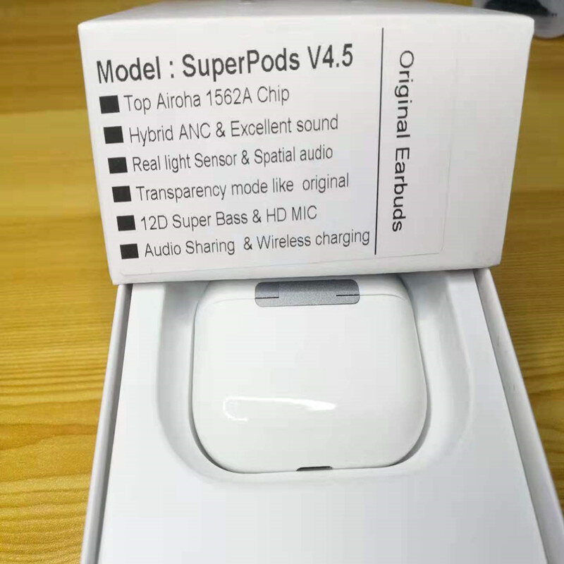Гибридные наушники SuperPods V4.5, проводные наушники с активным шумоподавлением, 12D, Супер басы, hi siri, пространственное аудио, чип Airoha 1562A