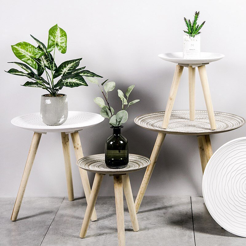 Criativo redondo nordic madeira mesa de café sofá mesa lateral chá frutas lanche prato bandeja pequena mesa sala estar móveis