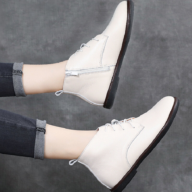 PEIPAH-حذاء أكسفورد نسائي من الجلد الطبيعي برباط علوي ، جزمة مطاطية ، مسطحة مع أحذية رياضية ، 2021