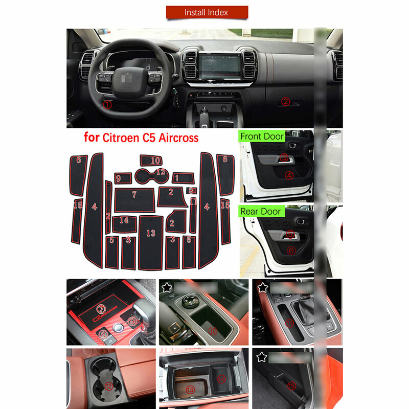 for Citroen C5 Aircross 2017 2018 2019 2020 Rubber Anti-slip Mat Door Groove Cup Phone Pad Gate Slot Car Stickers Accessories