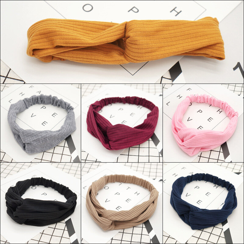 Hot Sales of The New Solid Color Cross Knitted Hair Belt Korean Style Women's Cross Hair Harness Hairband Wholesale