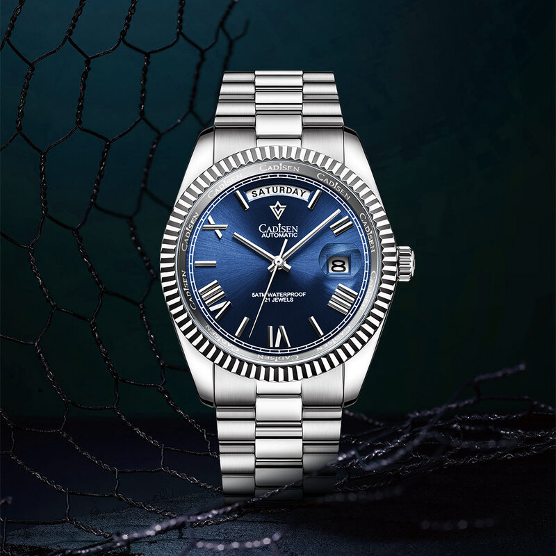 2021 neue CADISEN TAG-DATUM Herren Mechanische Uhren Top Marke Luxus Automatische Uhr Edelstahl Wasserdichte Uhr Reloj Hombre