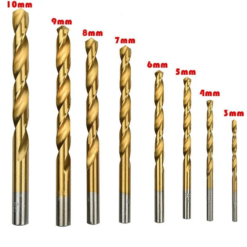 8Pcs 3-10mm Titan Beschichtet Twist Bohrer Hohe Stahl für Holzbearbeitung Kunststoff Und Aluminium HSS Bohrer bit Set