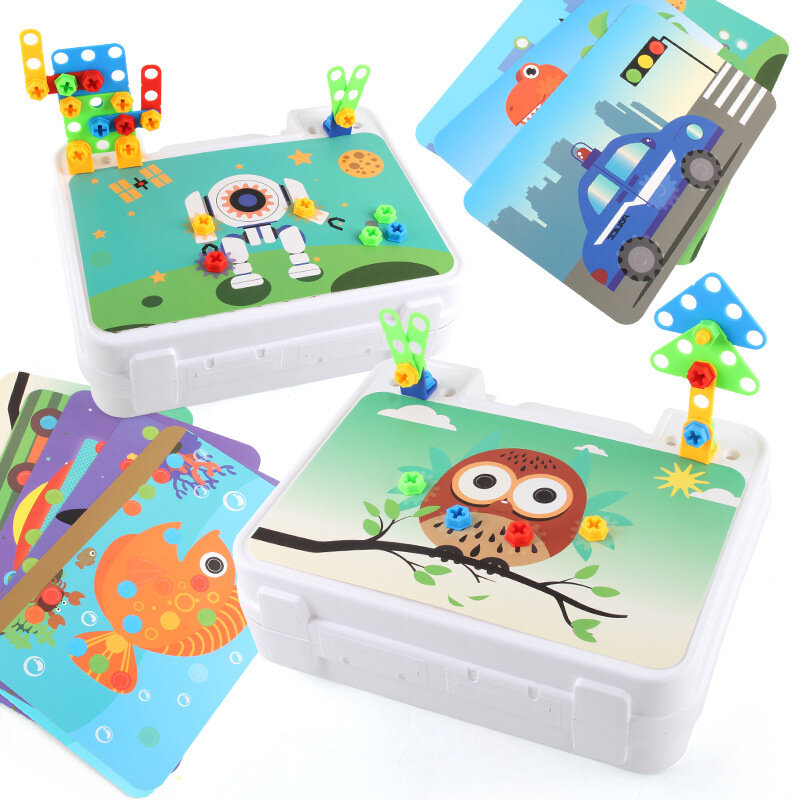 어린이 DIY 모델 빌딩 # CXL200-65B 플라스틱 휴대용 상자 줄기 장난감에 카드와 크리 에이 티브 스크류 어셈블리 플라스틱 시트