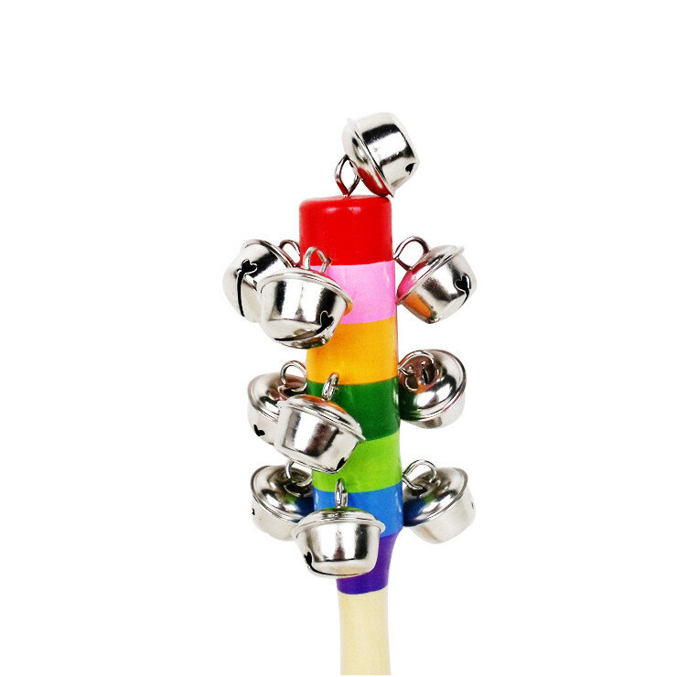 Bebé de Madera Juguetes del traqueteo del Color del arco iris mano campana y sonajero bebé Jingle campanas bebé Shaker juguete juguetes educativos 1 pieza al azar
