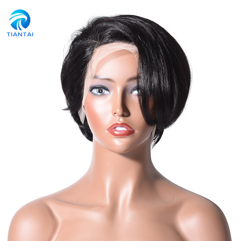 Perruque Bob Lace Front wig Remy brésilienne naturelle, cheveux courts bouclés, coupe Pixie, pre-plucked, partie latérale, pour femmes