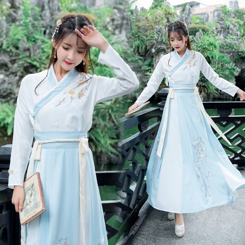 Женское традиционное китайское платье ручной работы, сказочное элегантное платье Hanfu с баской для народных танцев, выступлений, старинный костюм династии Тан