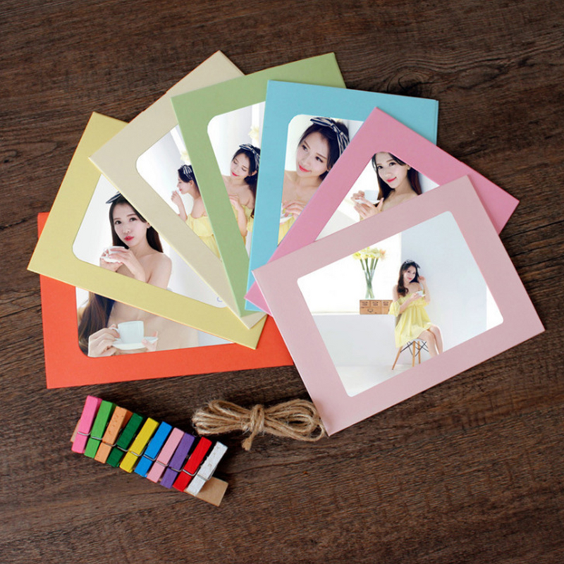 Marco de fotos de papel colgante colorido, decoración de pared con cuerda y Clips, 6 pulgadas, 3 juegos