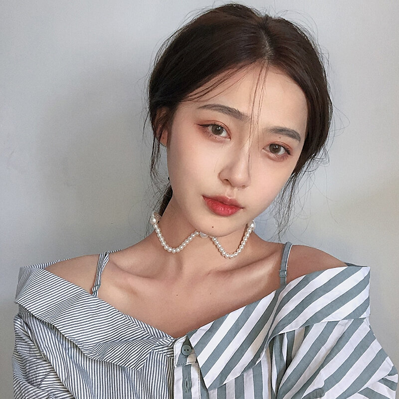 Hyuna Sama Gaya Ikat Kepala Renda Pakaian Ganda Kalung Mutiara Korea Anggun Online Influencer Gelombang Tulang Selangka Rantai