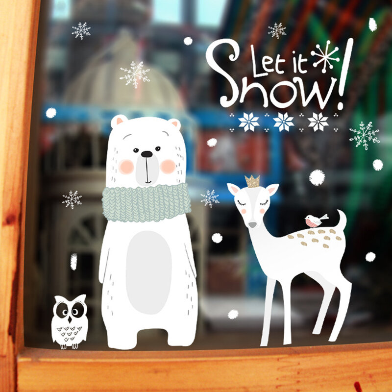 Perfect DI Christmas Cute Bear Fawn Glass Sticker moda y diseño especial Material de alta calidad