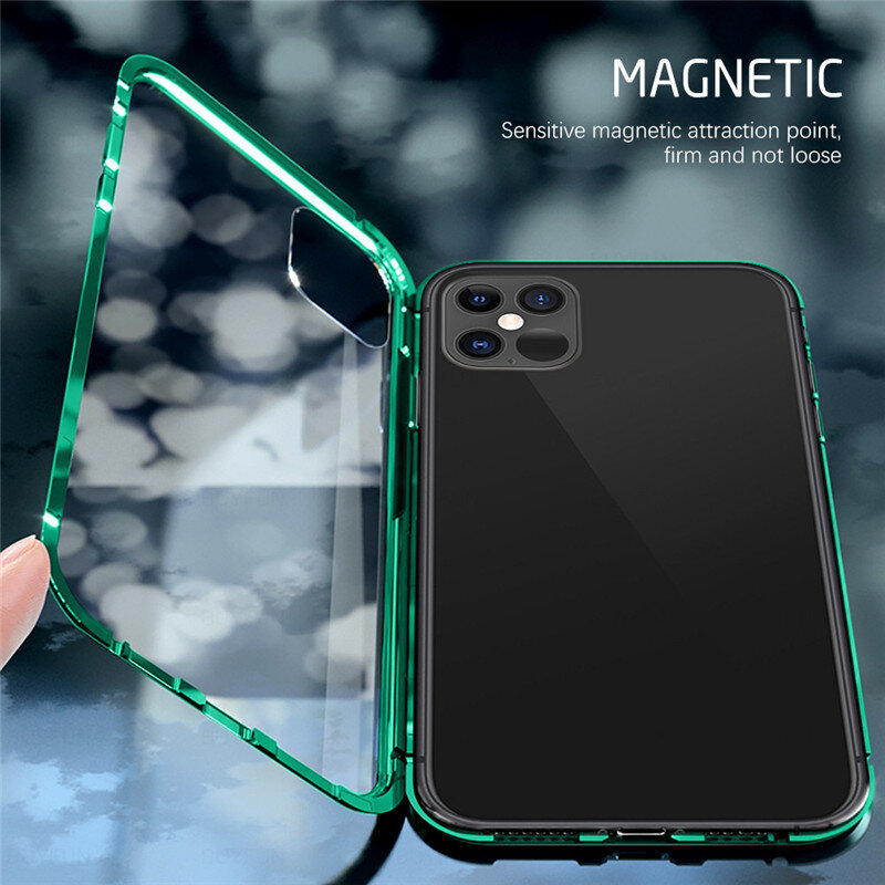 Luksusowe etui na telefon do IPhone X XR XS 6 6S 7 8 11 12 13 Plus Mini SE Pro MAX 2020 360 podwójna szklana obudowa magnetyczna adsorpcja