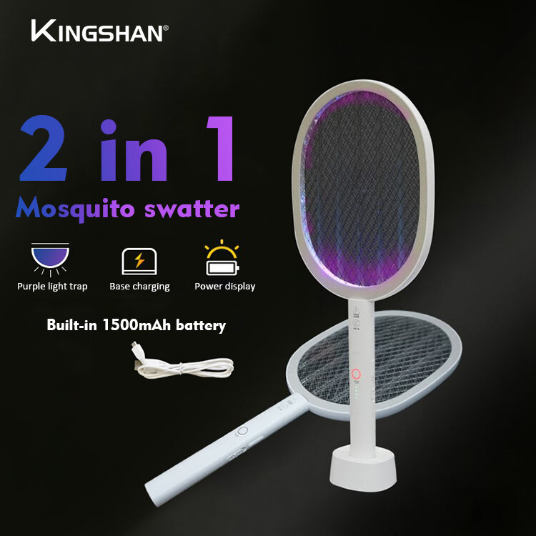 Perangkap Lalat Musim Panas Zapper Serangga Dapat Diisi Ulang 2 In 1 Pembunuh Nyamuk Listrik dengan Lampu UV USB 1200MAh Raket Serangga Bug Rumah