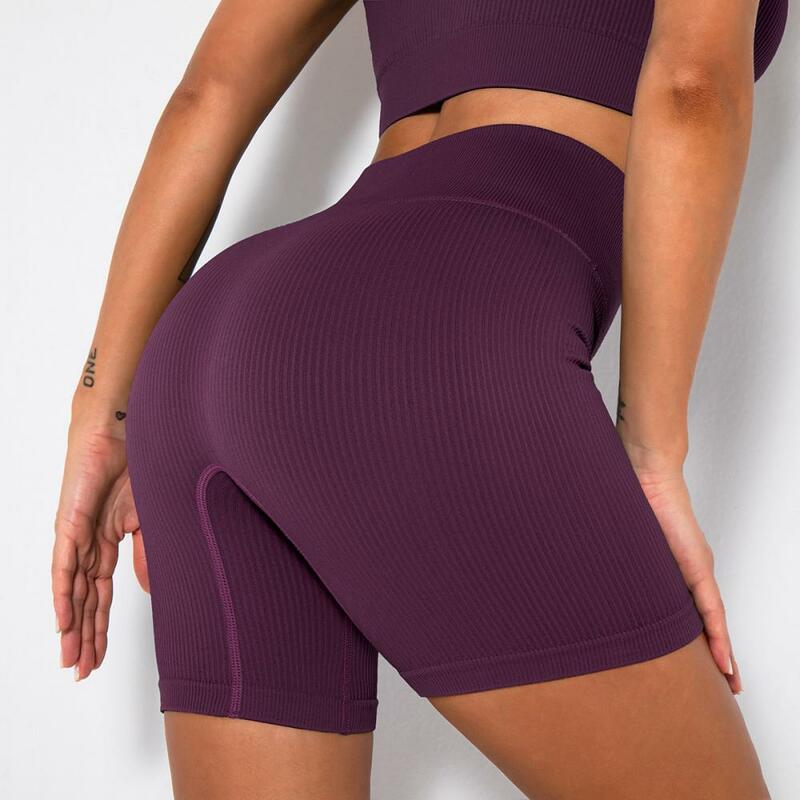 Pantalones cortos de Yoga sin costuras para mujer, mallas acanaladas para gimnasio, Sexy, Push Up, ropa deportiva