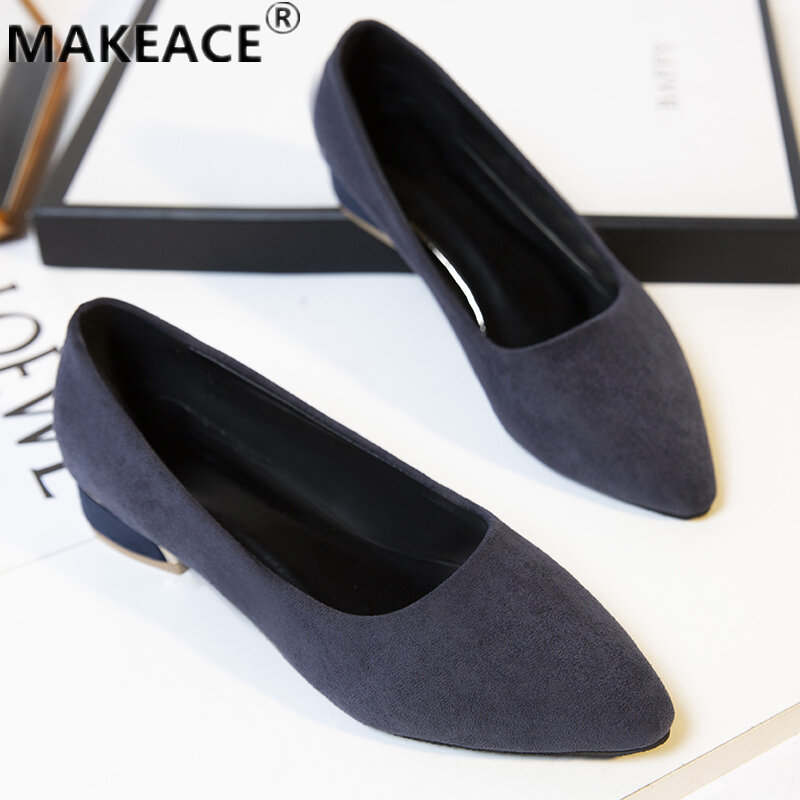 Womens Shoes Spring Autumn Suede Low-heeled Women's Single Shoes Professional Wear Shoes Fashion Pointed Loafers Platform Shoes