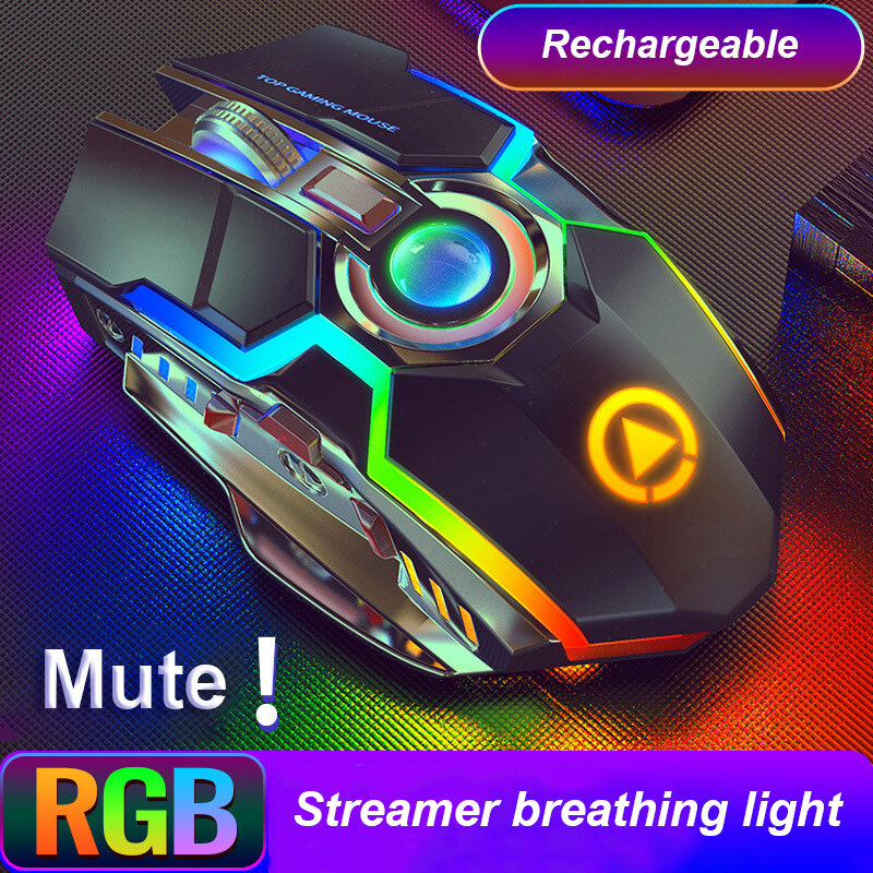 Mouse Nirkabel Dapat Diisi Ulang Lampu Latar LED 1600DPI 2.4G Mouse Gaming Optik Ergonomis USB Mouse Gamer Laptop PC