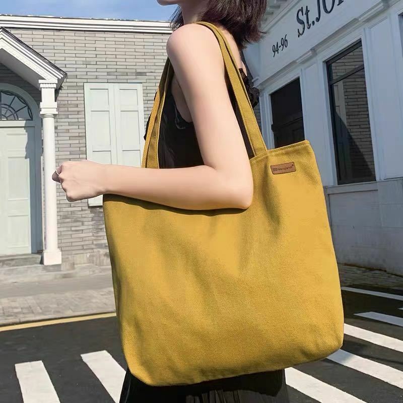 Solid Canvas Tote Bags Women's Shoulder Large Capacity Reutilizable Shopping Storage Bag Female Fashion Outdoor Travel Organizer