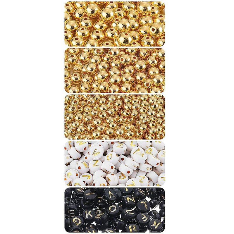 Perle d'espacement ronde lisse, 3 tailles, 3 couleurs, blanc, noir, doré, 1600 pièces, L41B