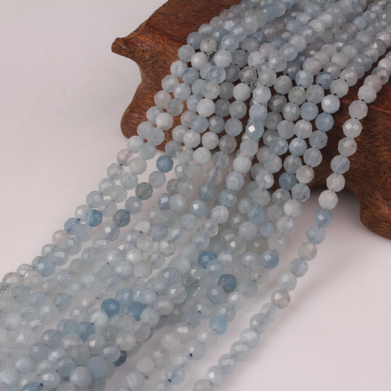 Aigue-marine naturelle 4mm, pierre précieuse bleue ronde, perles amples, accessoires pour collier, Bracelet, boucle d'oreille, bricolage, fabrication de bijoux 15 pouces
