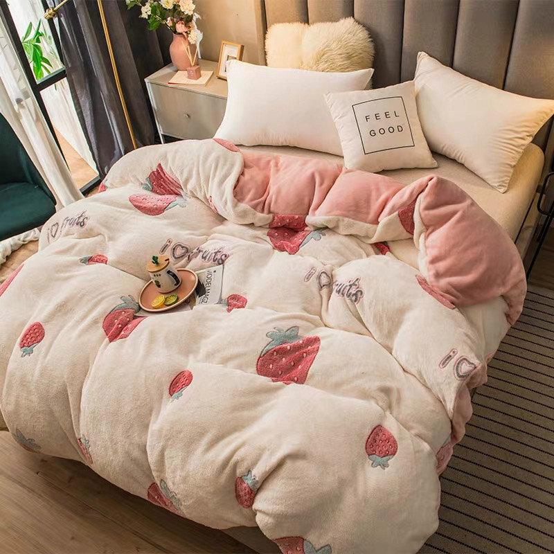 JUSTCHIC Winter Double-sided Thickened Snow Fleece Quilt Cover Cute Cartoon Baby Duvet Cover Sofa Blanket AB Version
