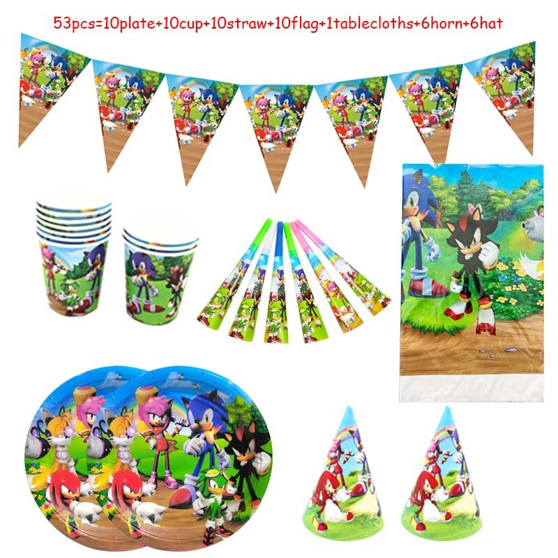 50+PCS sonice Bithday Decoration For Kids Birhday Party Supplies sonice Theme Giftbag Banner Paper cake stand Stickers boy's toy