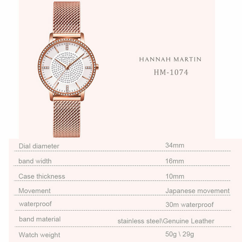 ハンナマーティンホットな新女性のファッションのための女性の女性の革鋼腕時計女性時計