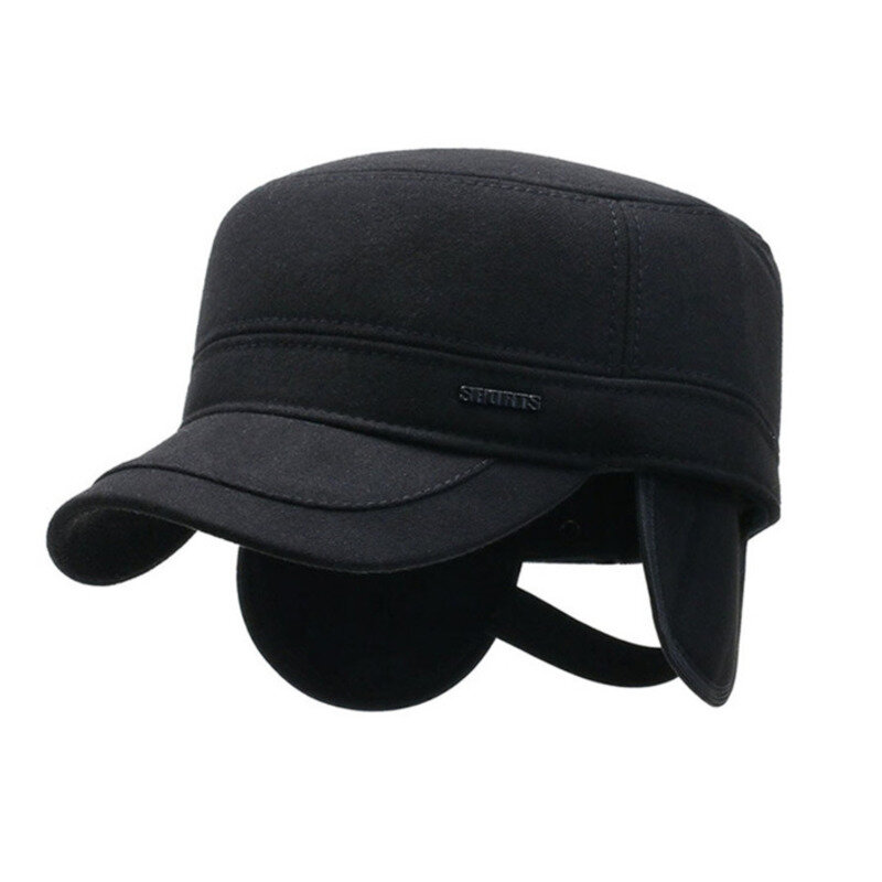 Topi Pelindung Telinga Hangat Pria Topi Musim Dingin dengan Pelindung Topi Militer Topi Profesional Kasar Topi Ayah Polos Topi Tali Belakang