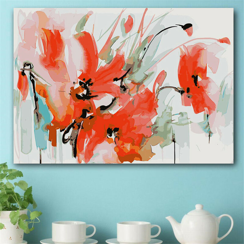 DIY By Number Painting Flower Art Acrylic Paint Adult Oil Painting Canvas Coloring By Number Home Wall Decoration Poster