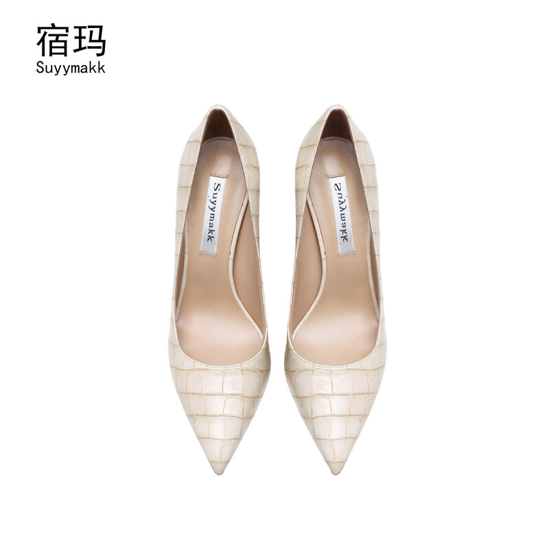 Real Leather Crocodile pattern Woman Pumps 2022 New High Heels Stiletto  Shallow Women Heels Sexy Party Evening Dress Shoes 10cm