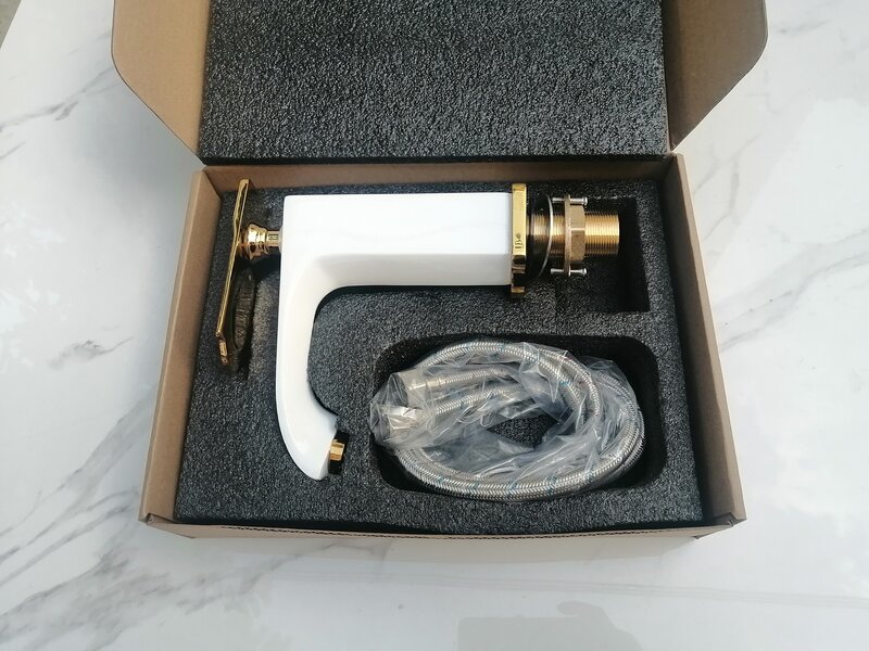 VOURUNA Wholesale Original New Brand Patent Unique Design Brass Single Handle White & Gold Basin Faucet Mixer Bathroom Taps