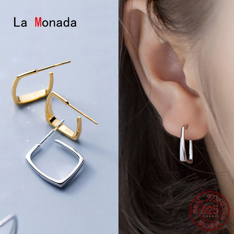 La monada-女性用の小さな正方形のイヤリング,幾何学的な形のイヤリング,シルバー925