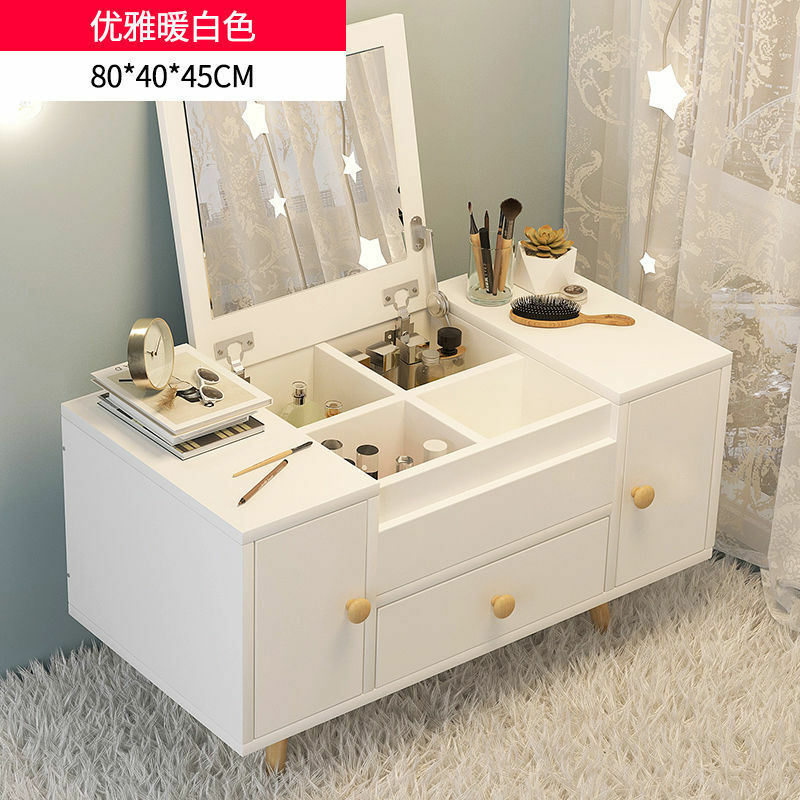 Penteadeira com gaveta e armário de madeira, móvel para penteadeira, estilo moderno, simples, com espelho