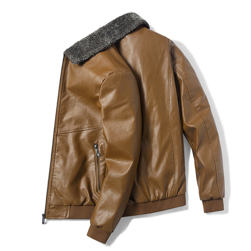 Inverno quente masculino jaquetas de couro grosso jaqueta casual casacos de pele do falso colarinho masculino pu jaqueta à prova de vento outerwear