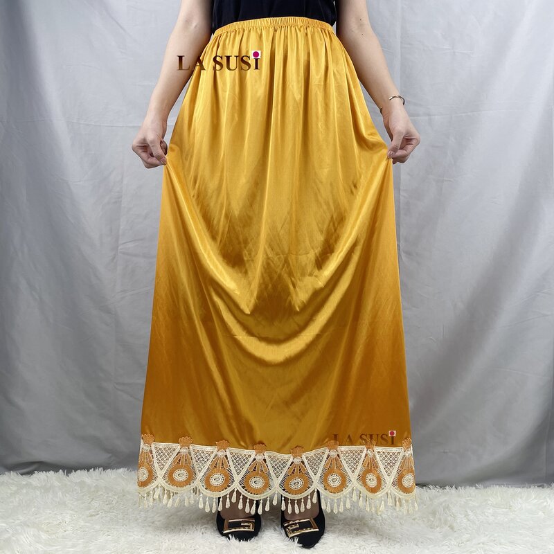 Jupe longue en dentelle pour femmes musulmanes, grande taille, décontractée, longueur aux genoux, élastique, taille haute, évasée, plissée, nouvelle collection été