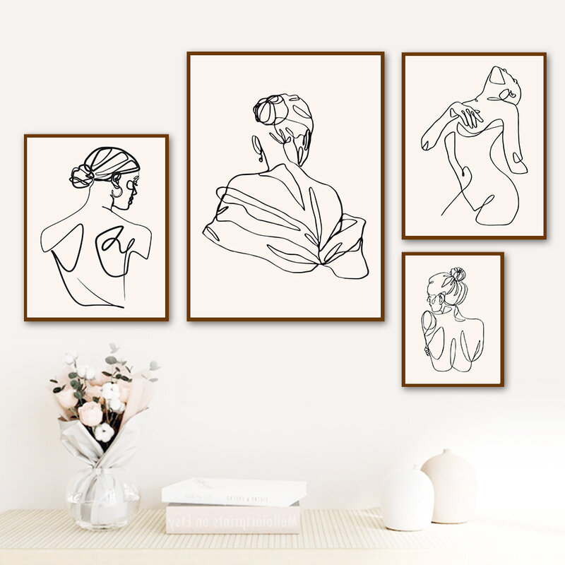 Cuadro sobre lienzo de pared minimalista para mujer, carteles nórdicos e impresiones, imágenes de pared para decoración de sala de estar
