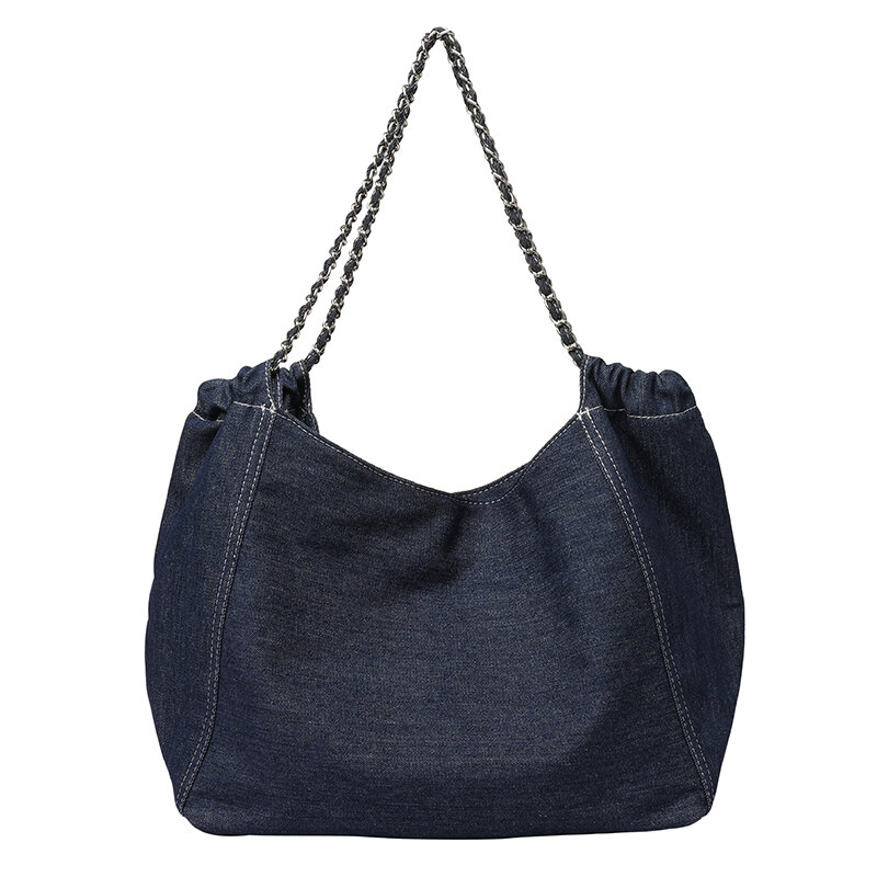 New large shoulder bag women's armpit bags leisure tote lazy wind denim purse with chain school bags for girls student college