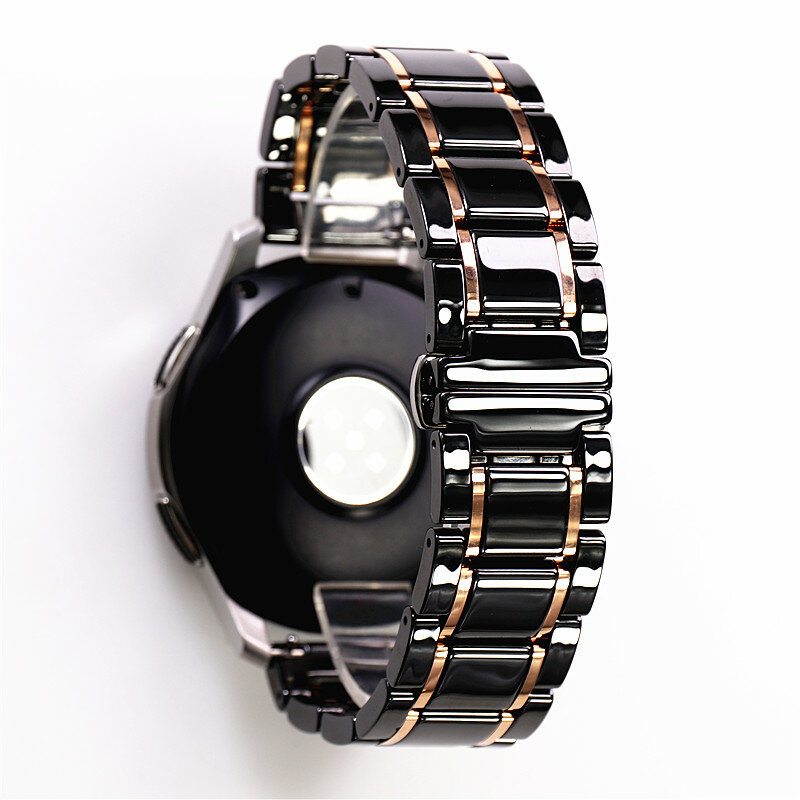 サムスン用セラミックスチールブラックストラップ,ラグジュアリー,20mm,22mm,時計ブレスレット,ストラップ