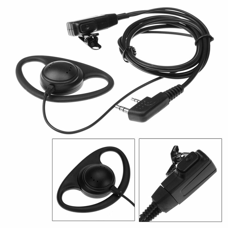 Universal D Forma Interphone fone de ouvido, 2 pinos, Walkie Talkie, PTT, único gancho para Baofeng, Tuxing, rádio HYT