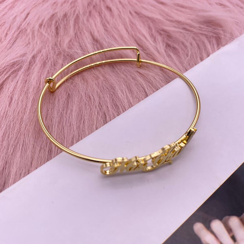 Tangula – Bracelets personnalisés avec nom pour femmes, en acier inoxydable, doré, bijoux pour cadeau d'anniversaire pour maman