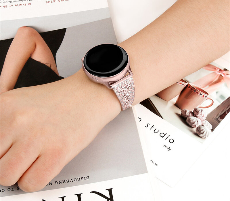 Pulsera de acero inoxidable para Samsung Galaxy Watch, pulsera de lujo de 20mm, 22mm, 42mm y 46mm con diamantes para mujer
