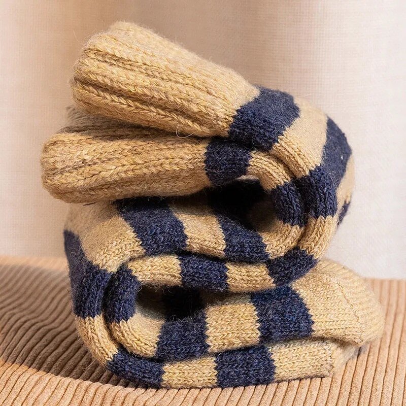 5 pares/meias masculinas super grosso inverno quente meias de lã para resistir frio listrado terry meias quentes super grossas meias de lã de tubo médio