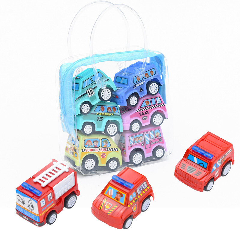 6 Buah/Set Set Mobil Inersia Mini Kartun Anak-anak Kembali Mainan Model Mobil Hadiah Kreatif Mainan Anak-anak Mainan Angin