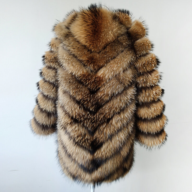 MAOMAOKONG-abrigo de piel de mapache Real para mujer, ropa de talla grande, 100% Natural, cuello redondo, cálido, grueso, nuevo estilo, talla grande, Invierno
