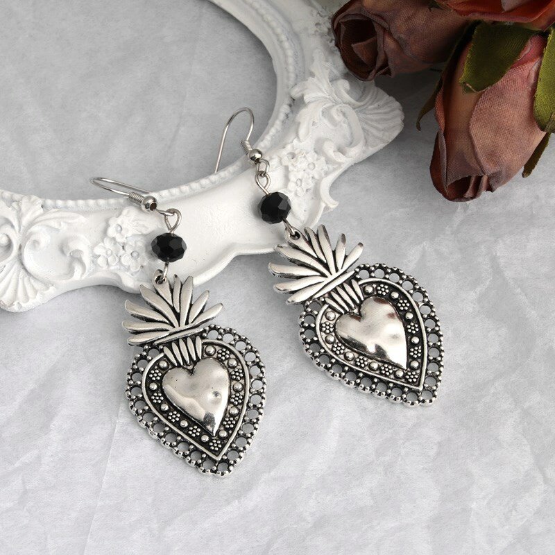 Vintage Witch Vampire Ghost Heart Magic Mirror Skeleton Drop Earrings Gothic Dangling Jewelry Gift