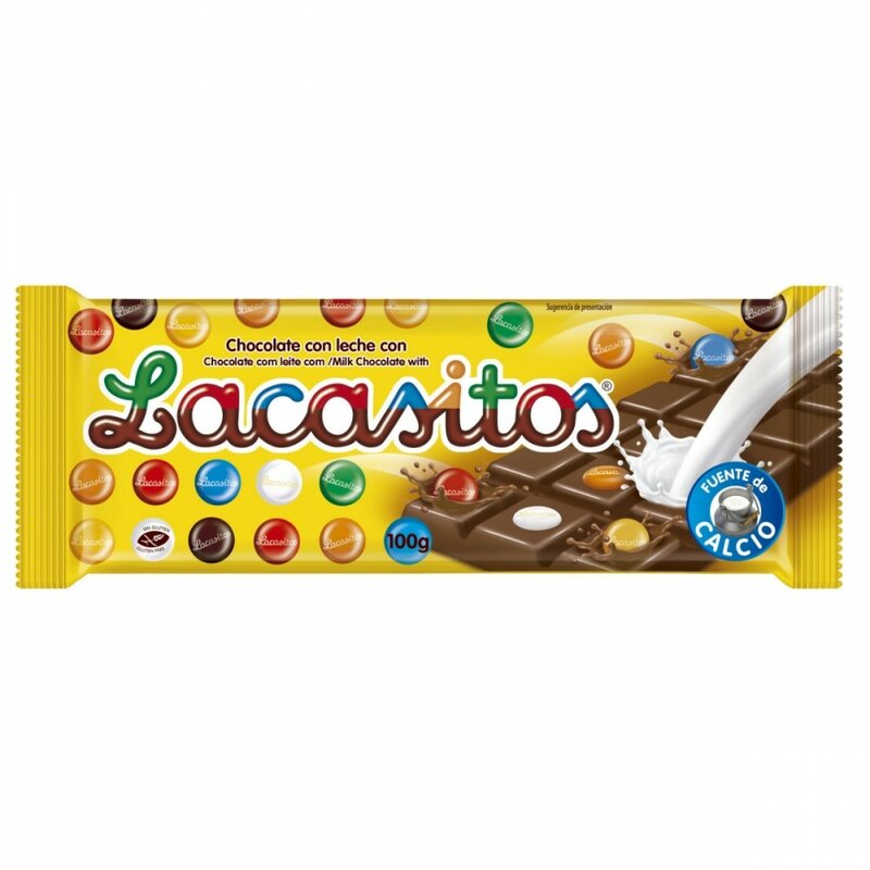 Milch Schokolade tablet Lacasitos 100 gramm schokolade bar mit extra feine milch gefüllt mit milch schokolade grageas beschichtet in farbige zucker kalzium quelle gluten-freies palm öl