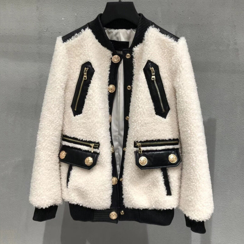 Novo design roupas de inverno das mulheres casacos ovelhas corte pele jaqueta couro estilo rua 2022 100% lã cordeiro casaco de pele